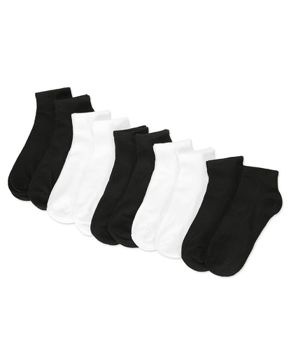 Women's 10 Pair Pack Active Sport Solid Quarter Socks : Color: Black-White