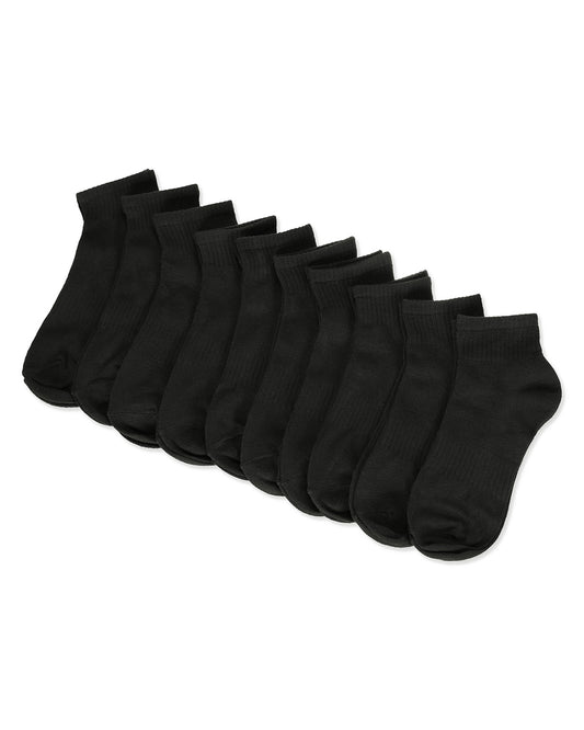 10 Pairs Women's Ribbed Solid Color Quarter Sock : Color: Black