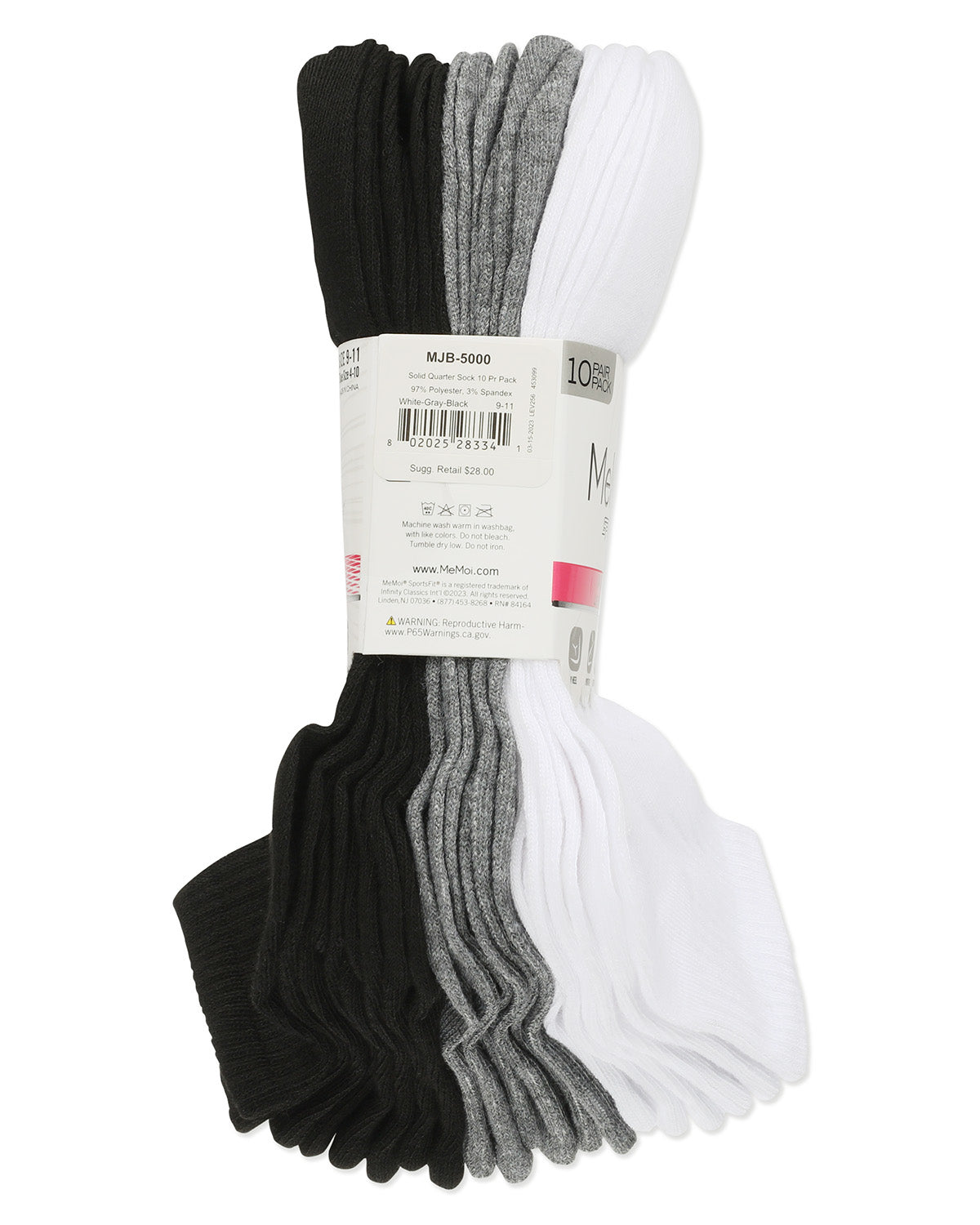 Women's 10 Pair Pack Active Sport Solid Quarter Socks : Color: White-Gray-Black