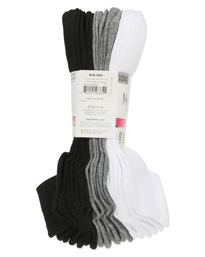 Women's 10 Pair Pack Active Sport Solid Quarter Socks : Color: White-Gray-Black