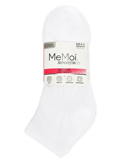 Women's 10 Pair Pack Active Sport Solid Quarter Socks : Color: White-Gray-Black