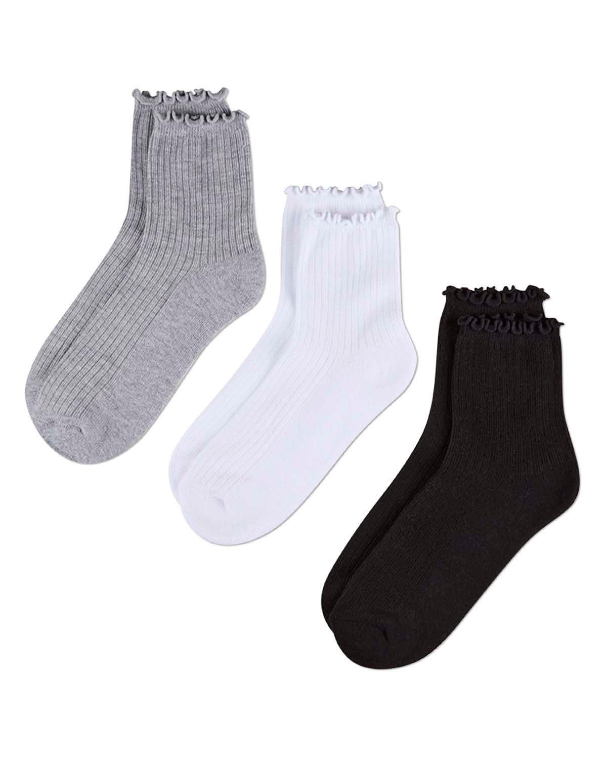 6 Pair Women's Ribbed Cotton-Rich Picot-Trimmed Quarter Socks
