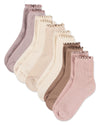 6 Pair Women's Ribbed Cotton-Rich Picot-Trimmed Quarter Socks
