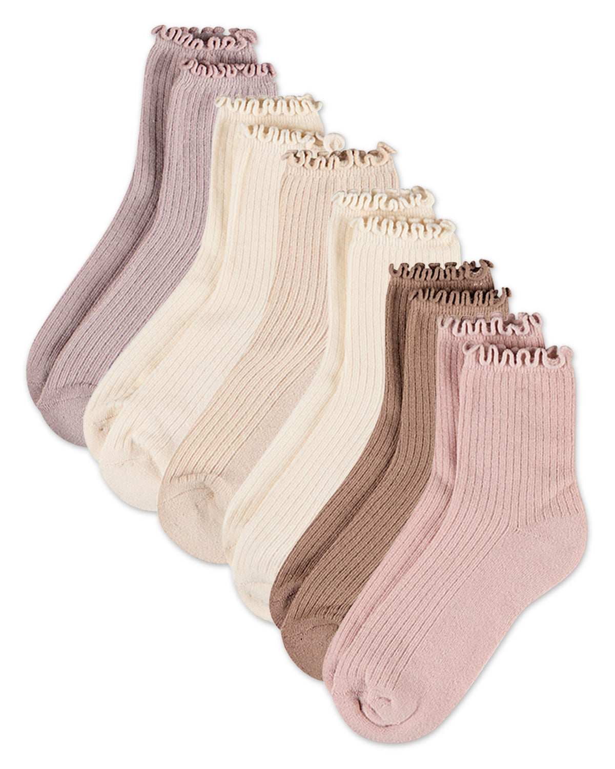 6 Pair Women's Ribbed Cotton-Rich Picot-Trimmed Quarter Socks