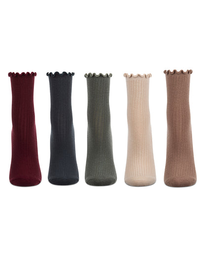 6 Pair Women's Ribbed Cotton-Rich Picot-Trimmed Quarter Socks