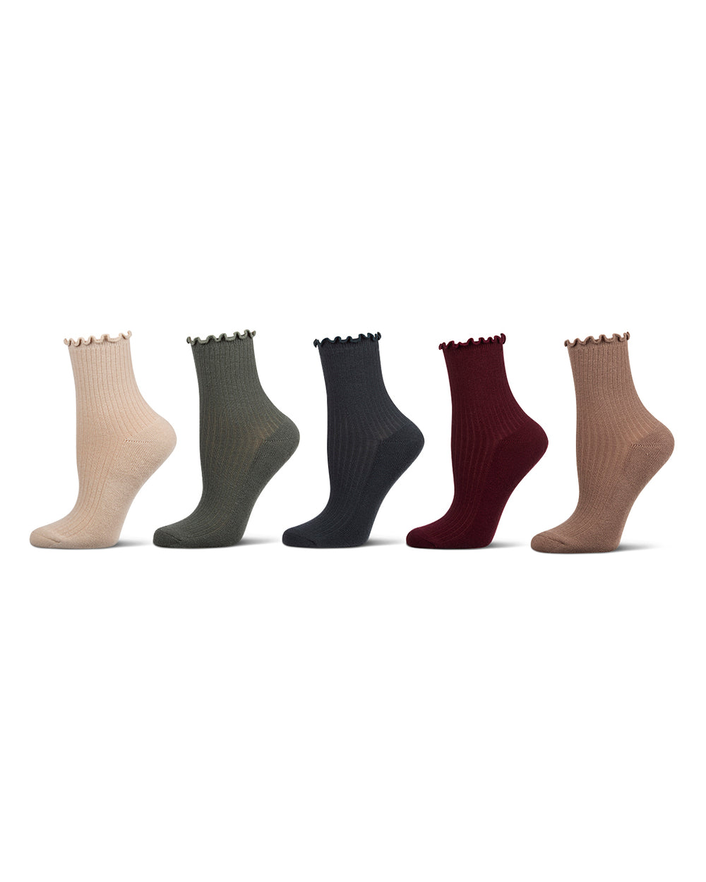 6 Pair Women's Ribbed Cotton-Rich Picot-Trimmed Quarter Socks
