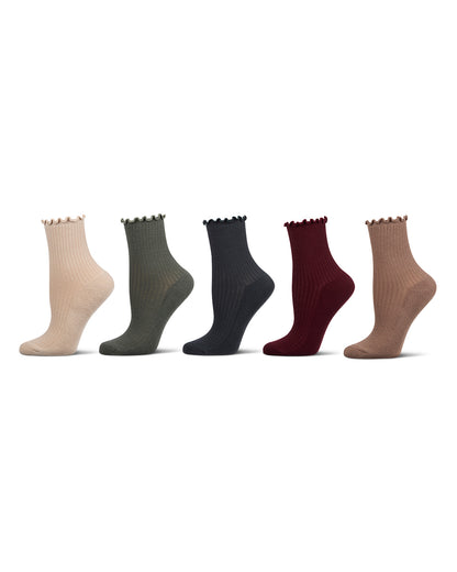 6 Pair Women's Ribbed Cotton-Rich Picot-Trimmed Quarter Socks