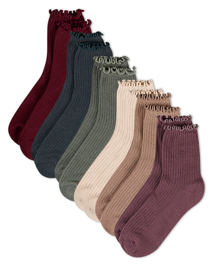 6 Pair Women's Ribbed Cotton-Rich Picot-Trimmed Quarter Socks