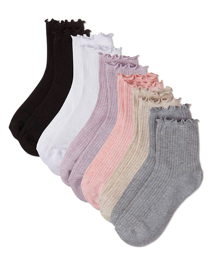 6 Pair Women's Ribbed Cotton-Rich Picot-Trimmed Quarter Socks