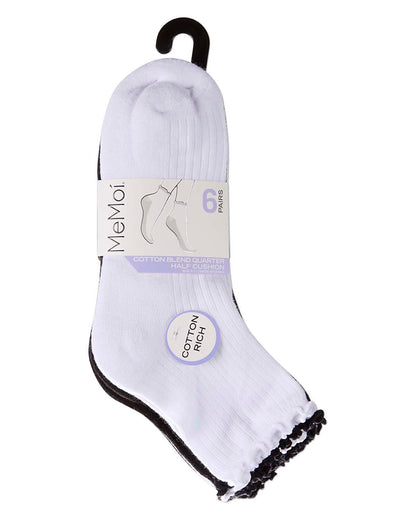 6 Pair Women's Ribbed Cotton-Rich Picot-Trimmed Quarter Socks