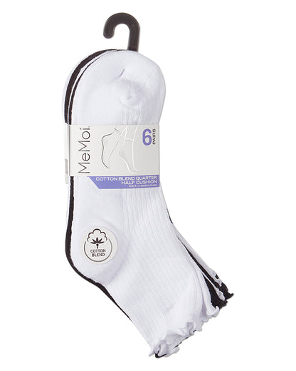 6 Pair Women's Ribbed Cotton-Rich Picot-Trimmed Quarter Socks