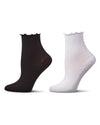 6 Pair Women's Ribbed Cotton-Rich Picot-Trimmed Quarter Socks