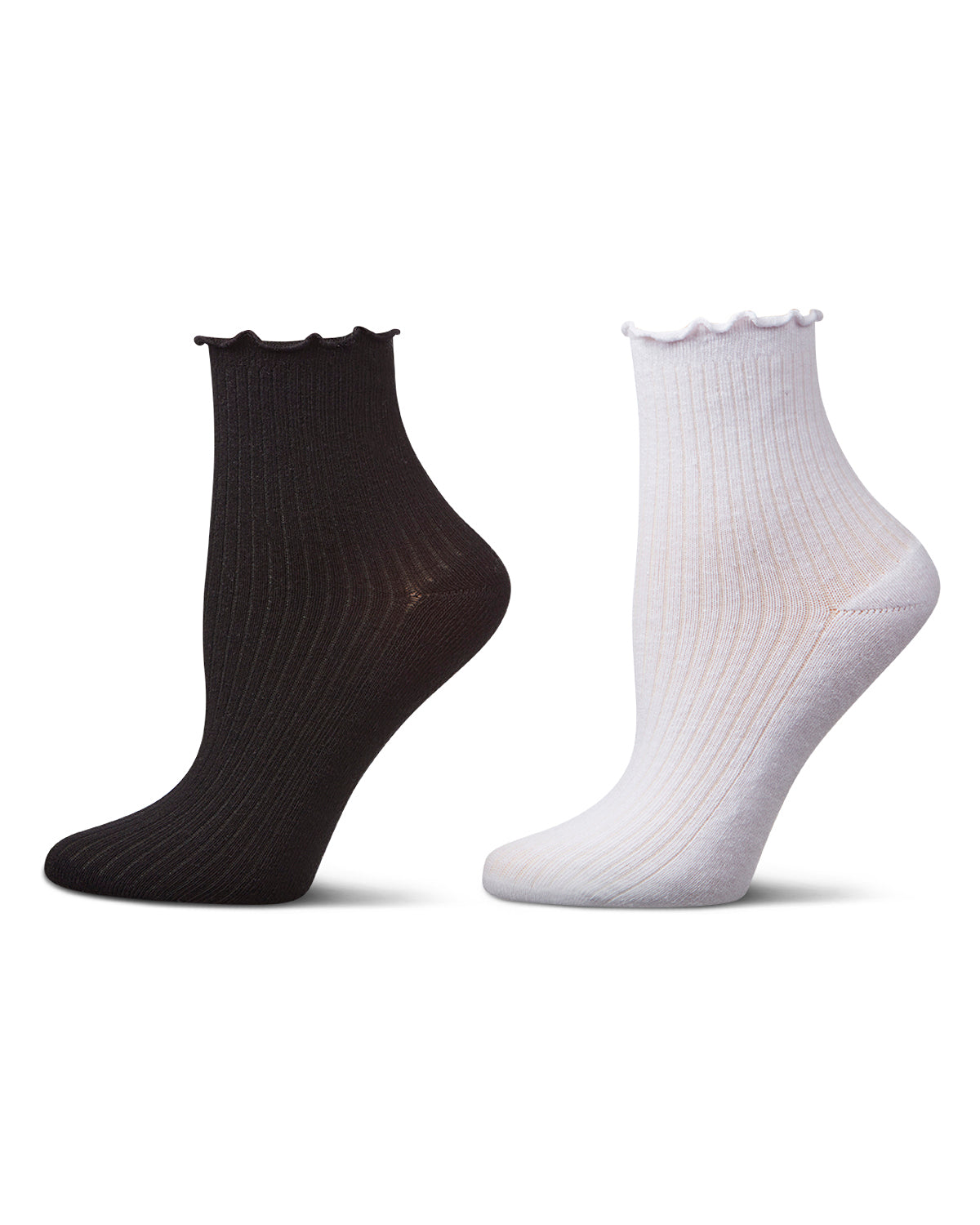 6 Pair Women's Ribbed Cotton-Rich Picot-Trimmed Quarter Socks
