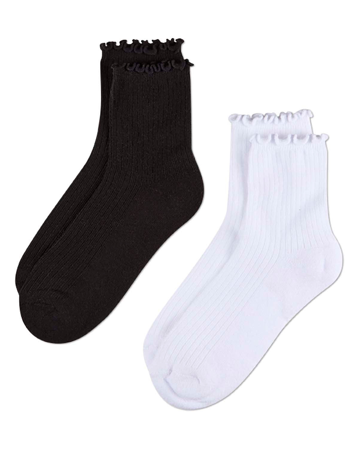 6 Pair Women's Ribbed Cotton-Rich Picot-Trimmed Quarter Socks