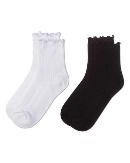 6 Pair Women's Ribbed Cotton-Rich Picot-Trimmed Quarter Socks