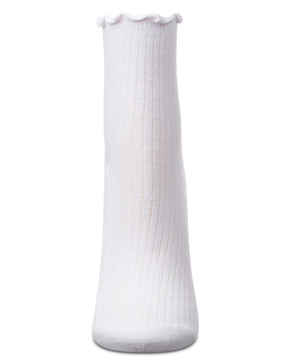 6 Pair Women's Ribbed Cotton-Rich Picot-Trimmed Quarter Socks