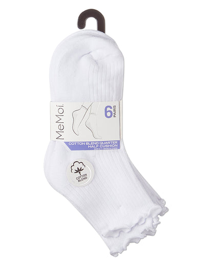 6 Pair Women's Ribbed Cotton-Rich Picot-Trimmed Quarter Socks