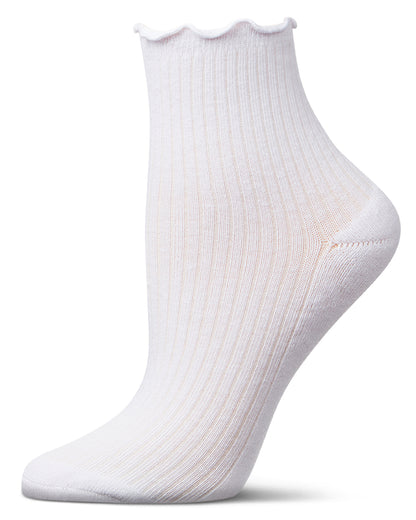 6 Pair Women's Ribbed Cotton-Rich Picot-Trimmed Quarter Socks