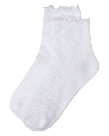 6 Pair Women's Ribbed Cotton-Rich Picot-Trimmed Quarter Socks