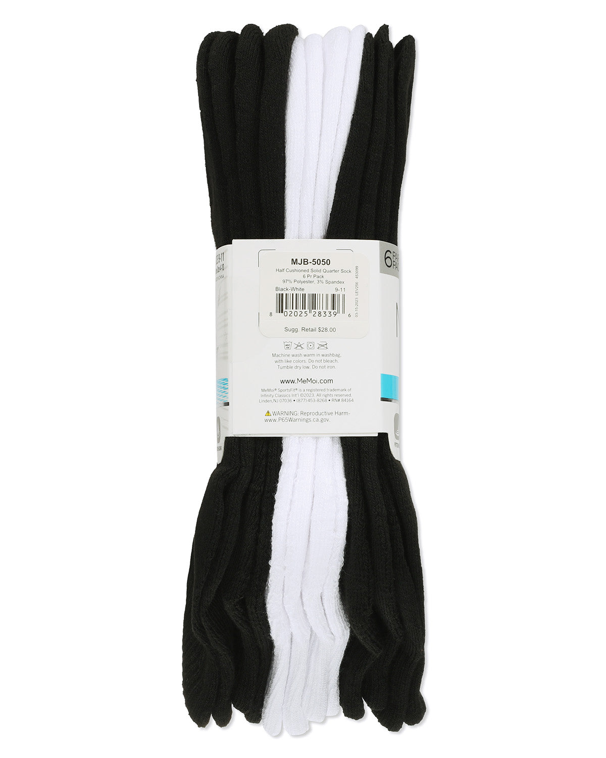 6 Pairs Women's Half Cushioned Solid Color Quarter Sock : Color: Black-White