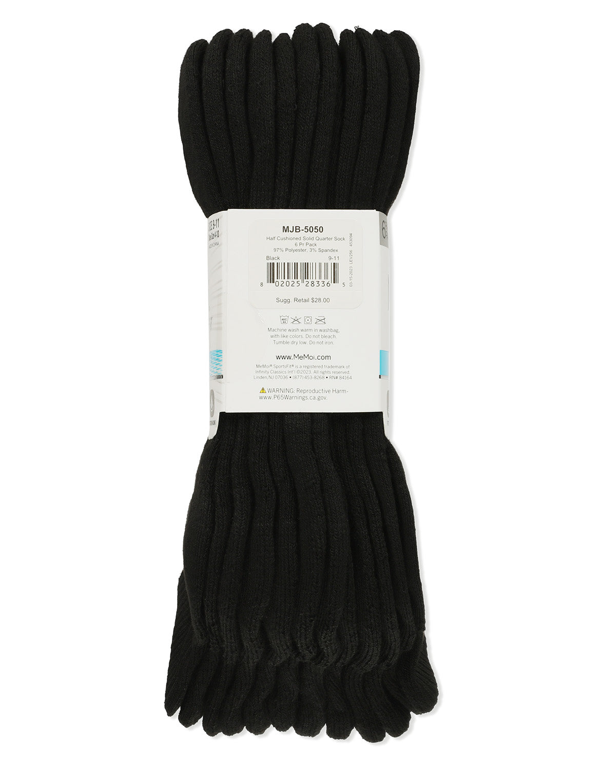 6 Pairs Women's Half Cushioned Solid Color Quarter Sock : Color: Black-White