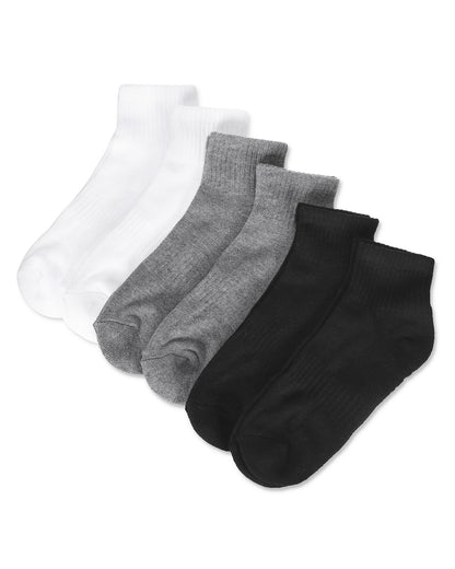 6 Pairs Women's Half Cushioned Solid Color Quarter Sock : Color: White-Gray-Black