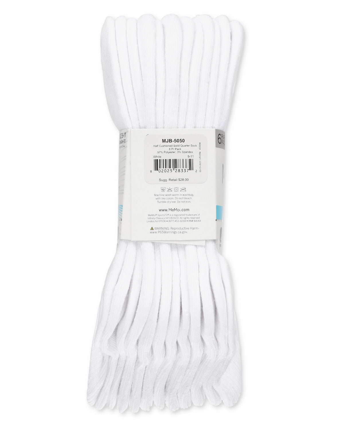 6 Pairs Women's Half Cushioned Solid Color Quarter Sock : Color: Black-White