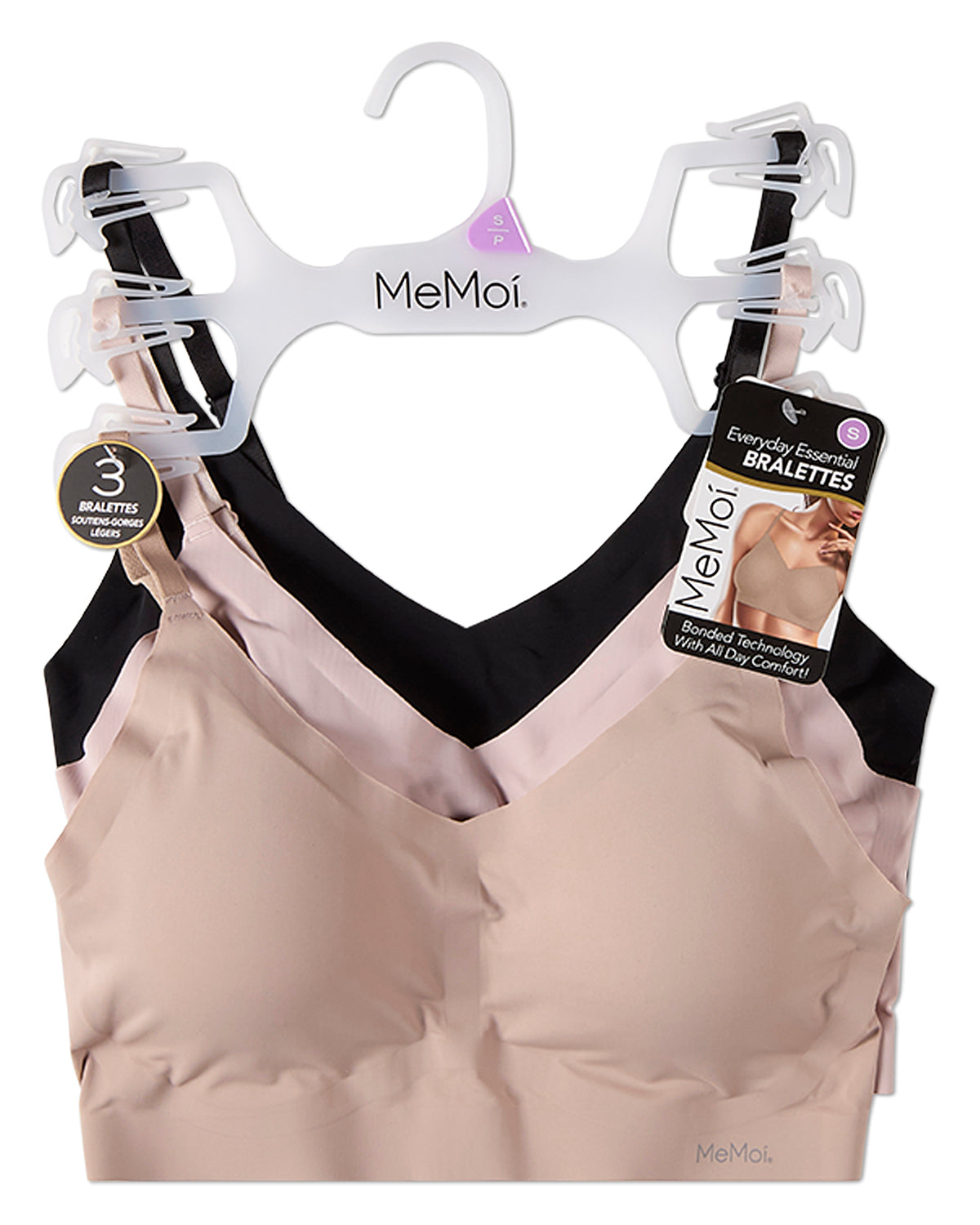 3 Pack Women's Bonded Bras with Removable Cups and Adjustable Straps