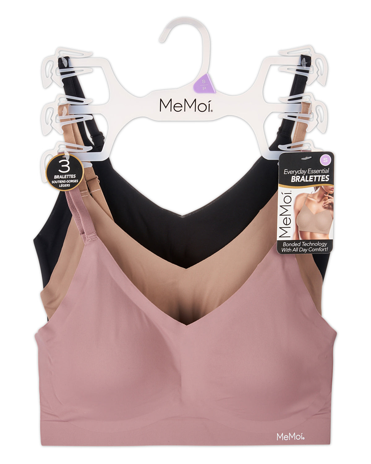 3 Pack Women's Bonded Bras with Removable Cups and Adjustable Straps
