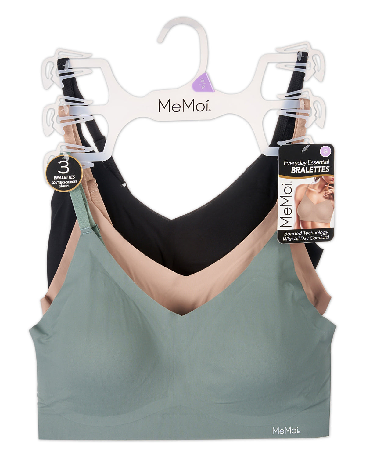 3 Pack Women's Bonded Bras with Removable Cups and Adjustable Straps