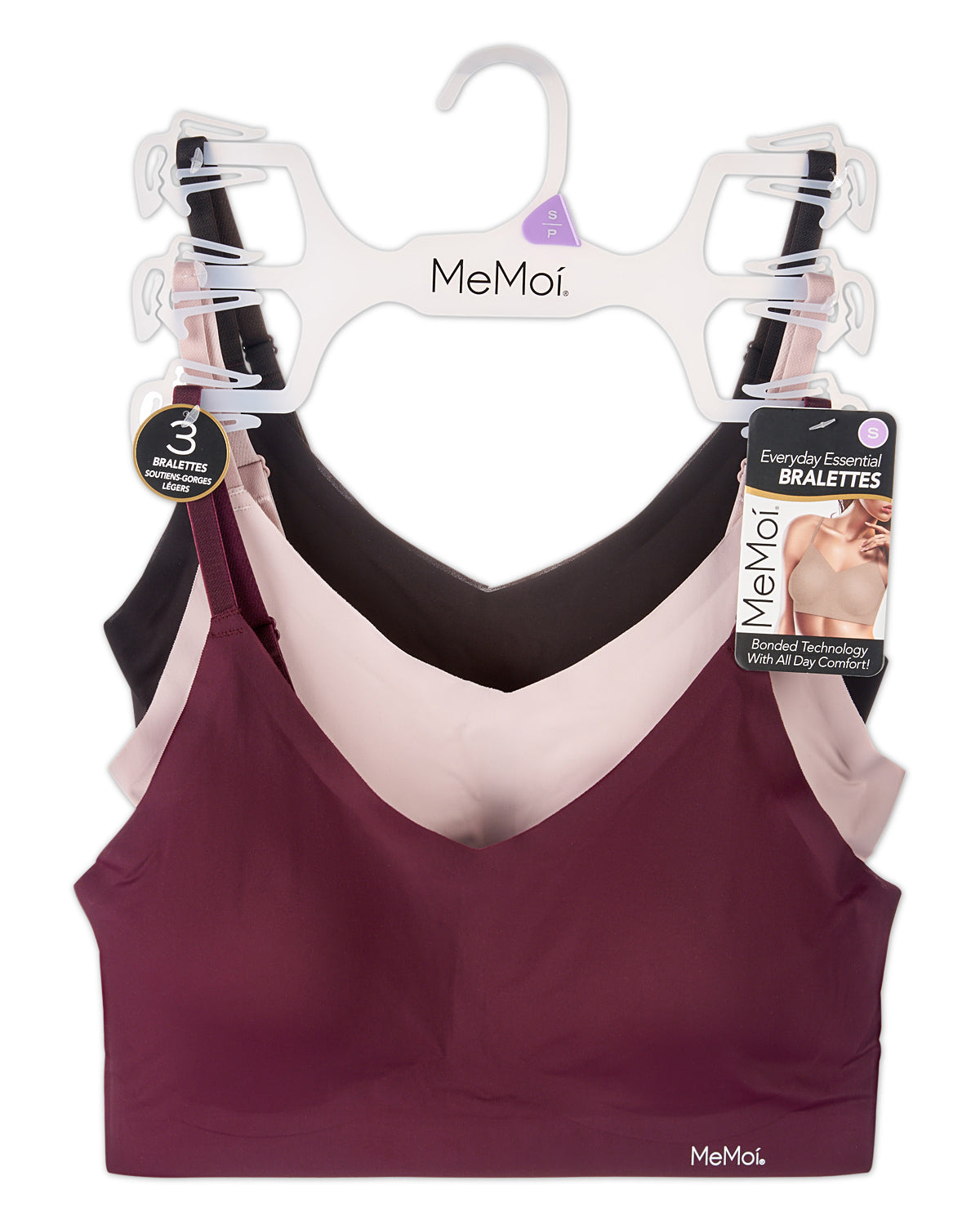 3 Pack Women's Bonded Bras with Removable Cups and Adjustable Straps