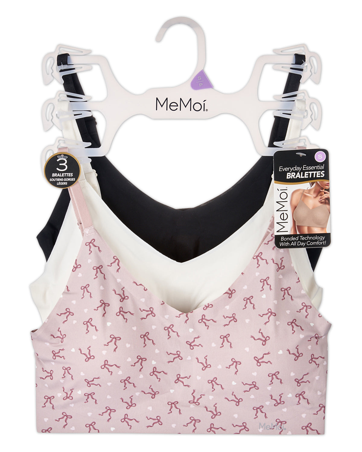 3 Pack Women's Bonded Bras with Removable Cups and Adjustable Straps