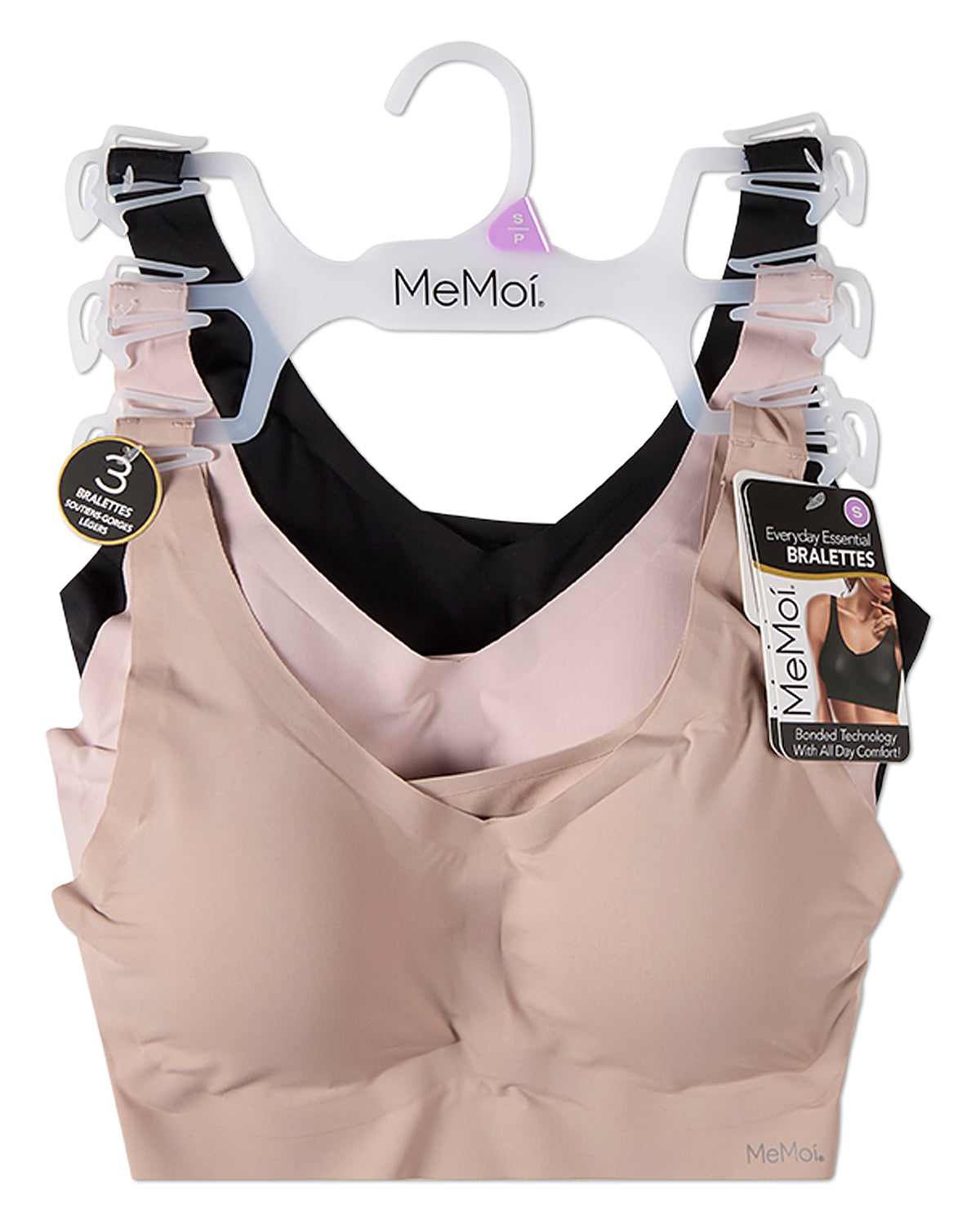 3 Pack Women's Bonded Pullover Tag-Free Bras with Removable Cups