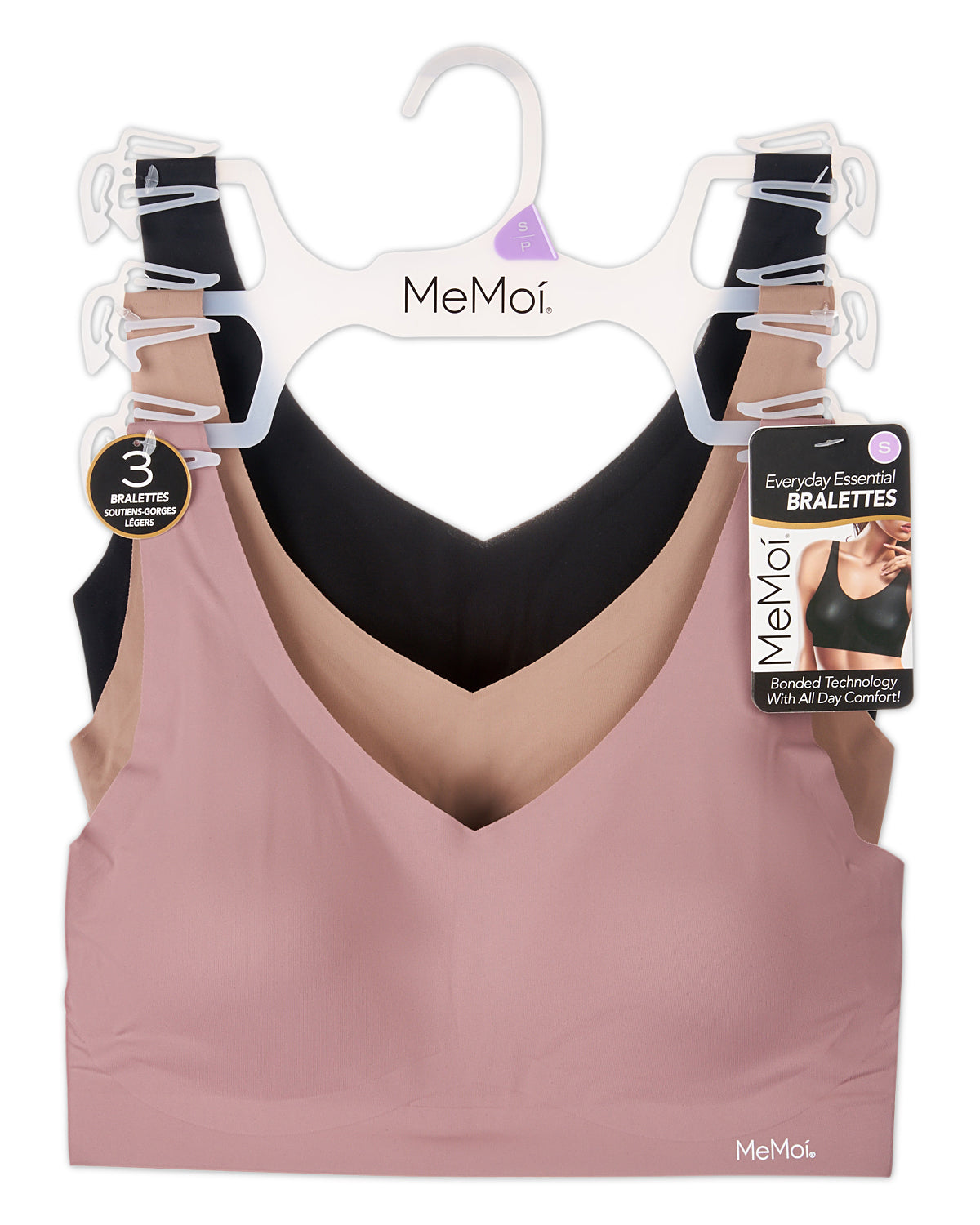 3 Pack Women's Bonded Pullover Tag-Free Bras with Removable Cups