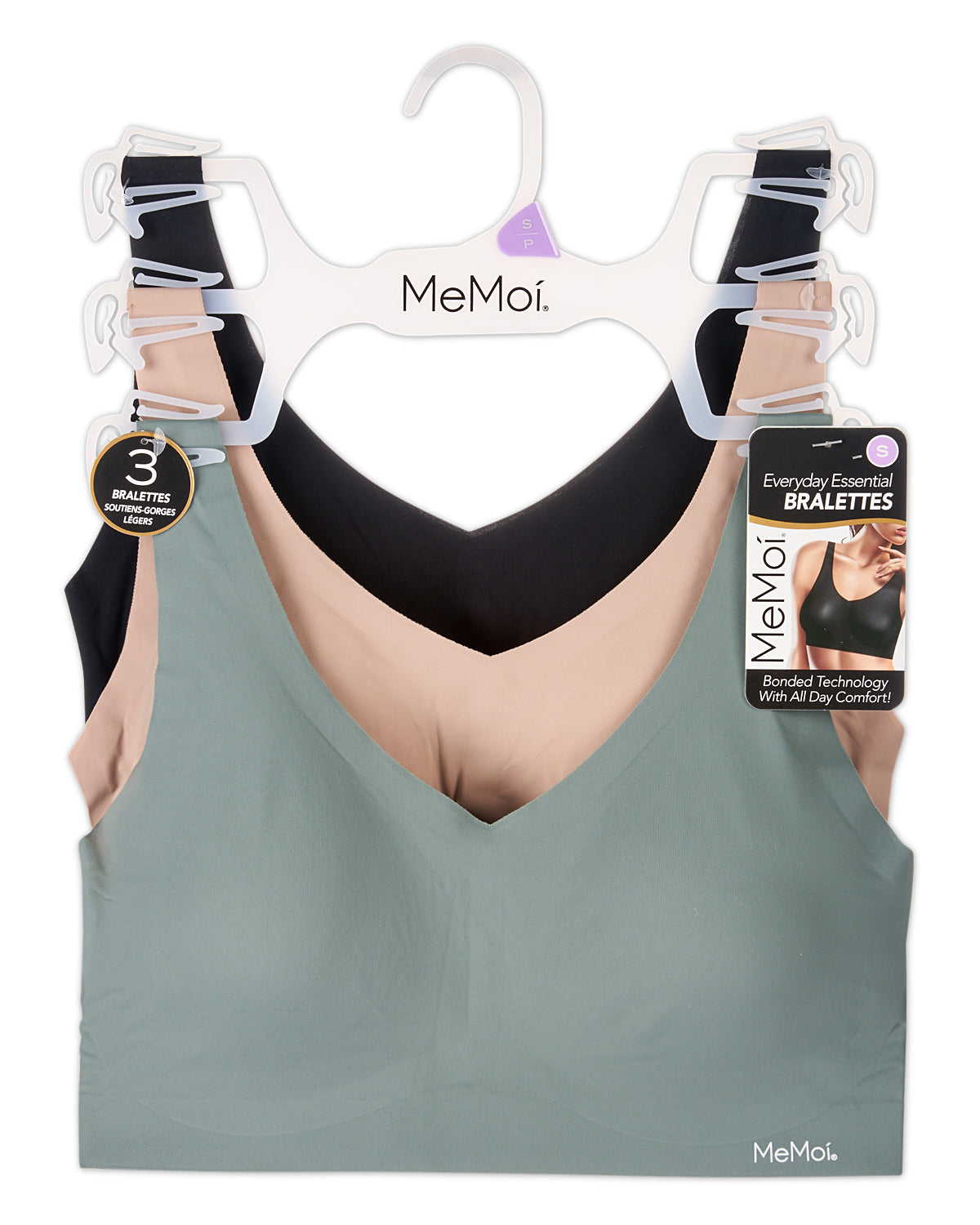 3 Pack Women's Bonded Pullover Tag-Free Bras with Removable Cups