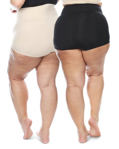 2 Pair Women's High-Waist Boy Short Shaping Briefs : Color: Nude-Black