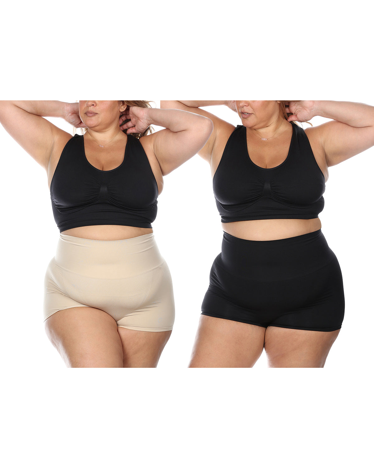 2 Pair Women's High-Waist Boy Short Shaping Briefs : Color: Nude-Black