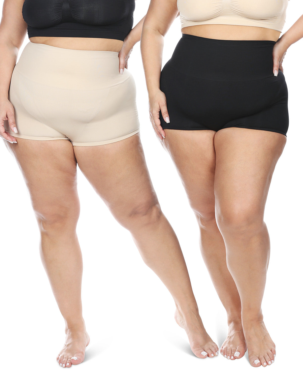 2 Pair Women's High-Waist Boy Short Shaping Briefs : Color: Nude-Black