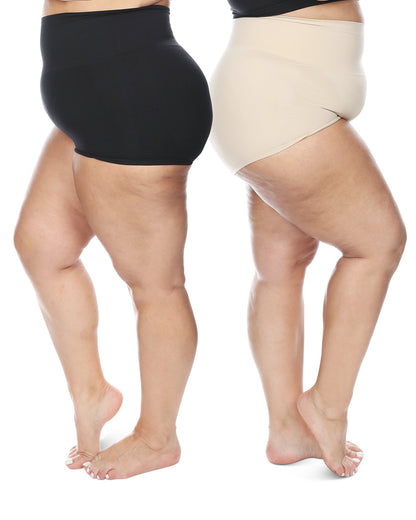 2 Pair Women's High-Waist Boy Short Shaping Briefs : Color: Nude-Black