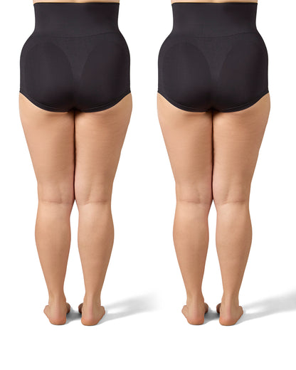 2 Pair Women's High-Waist Boy Short Shaping Briefs : Color: Black