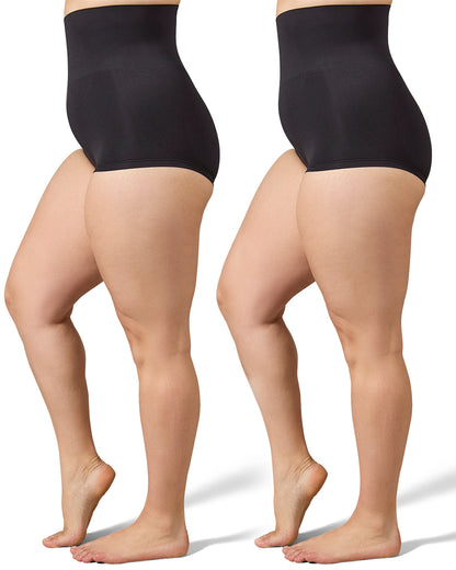 2 Pair Women's High-Waist Boy Short Shaping Briefs : Color: Black
