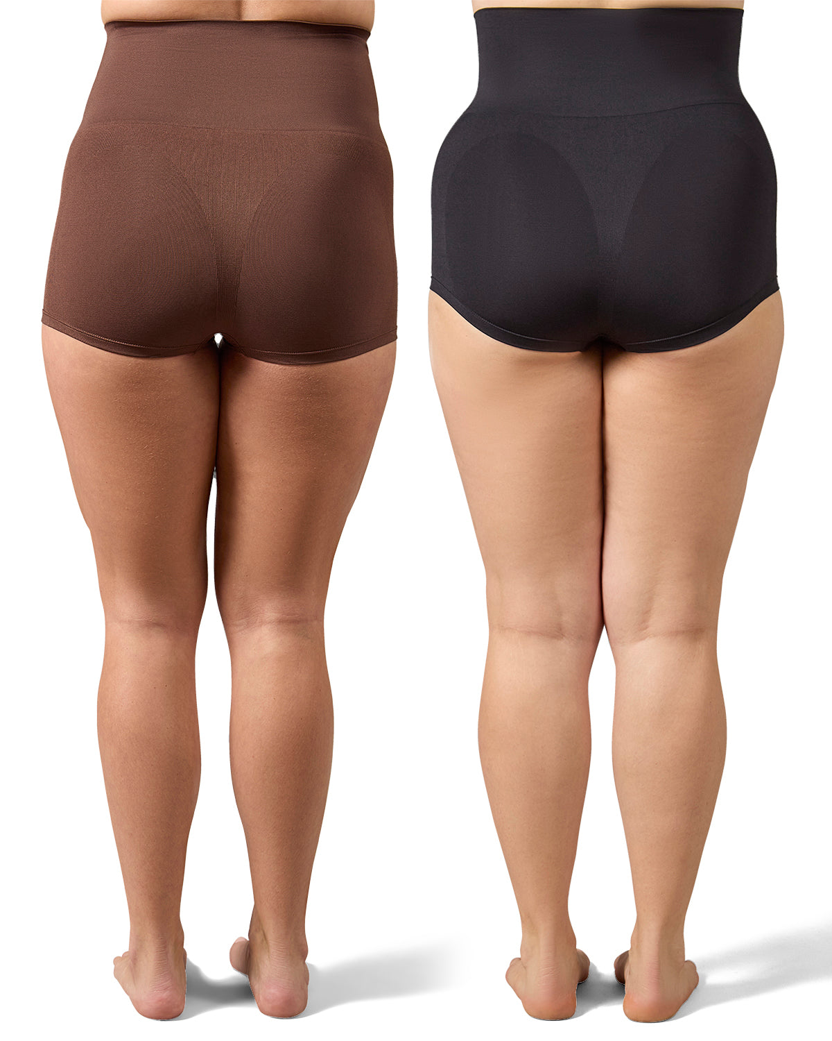 2 Pair Women's High-Waist Boy Short Shaping Briefs : Color: Mocha-Black