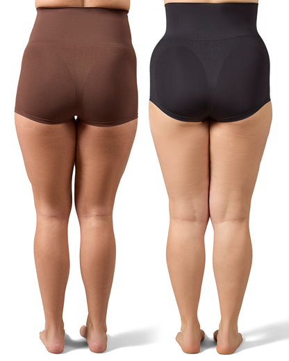 2 Pair Women's High-Waist Boy Short Shaping Briefs : Color: Mocha-Black