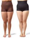 2 Pair Women's High-Waist Boy Short Shaping Briefs : Color: Mocha-Black