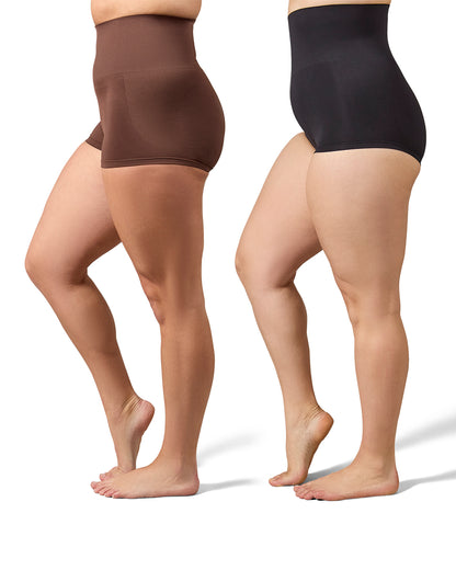 2 Pair Women's High-Waist Boy Short Shaping Briefs : Color: Mocha-Black