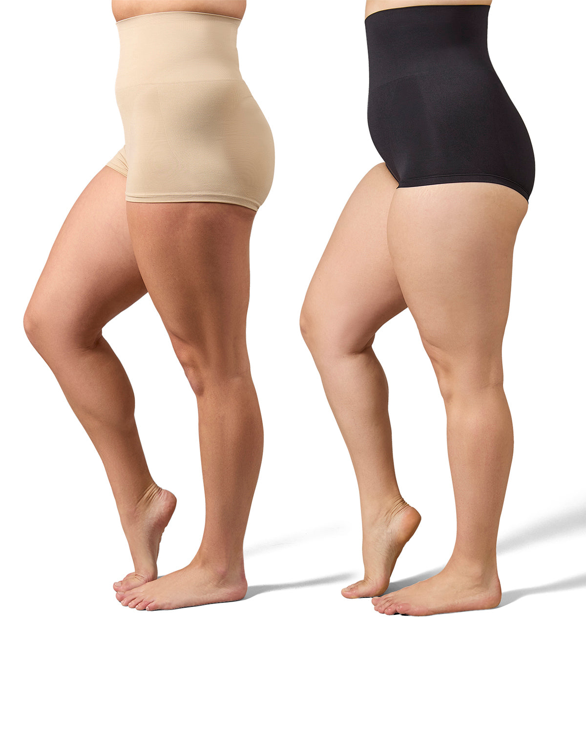 2 Pair Women's High-Waist Boy Short Shaping Briefs : Color: Nude-Black