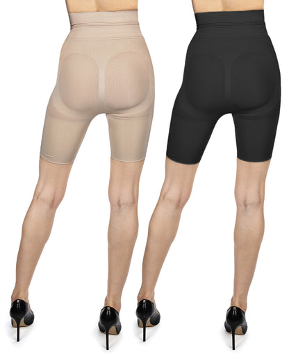 2 Pair Women's High-Waist Thigh Shapers : Color: Buff-Black