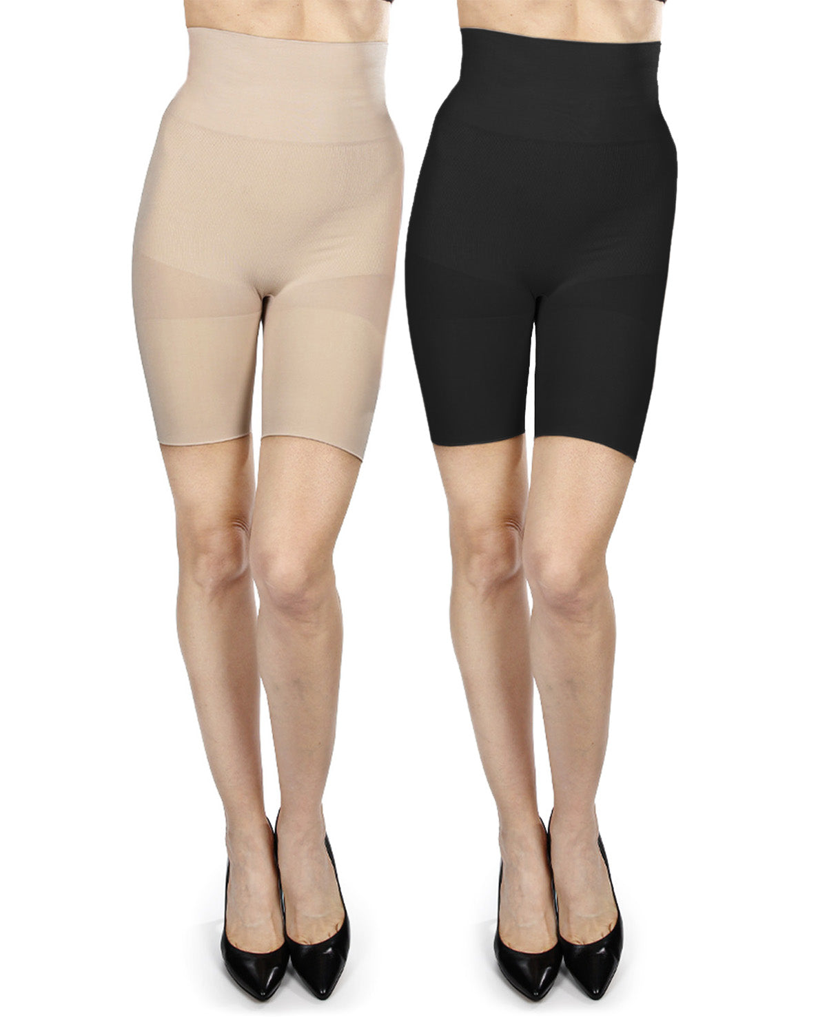 2 Pair Women's High-Waist Thigh Shapers : Color: Buff-Black