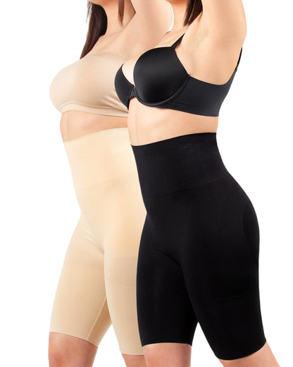 2 Pair Women's High-Waist Thigh Shapers : Color: Nude-Black