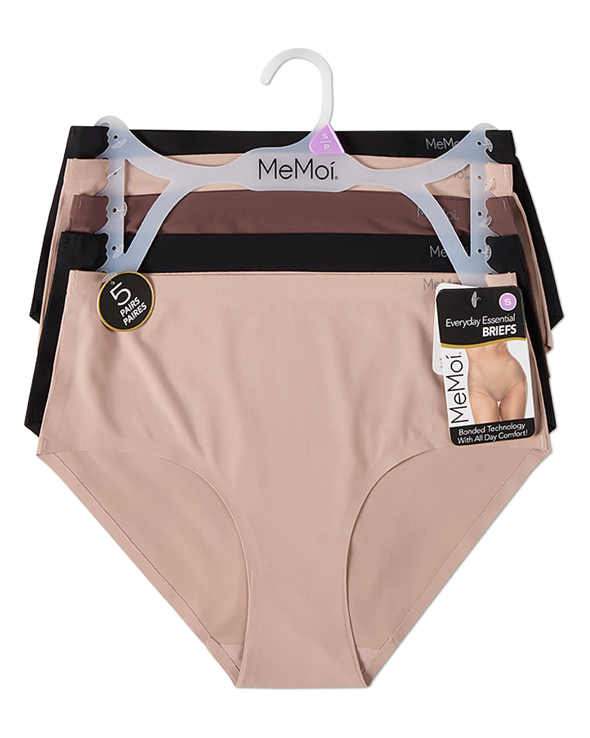 5 Pair Women's Silky Bonded Stitch-Free Tag-Free Solid-Color Briefs